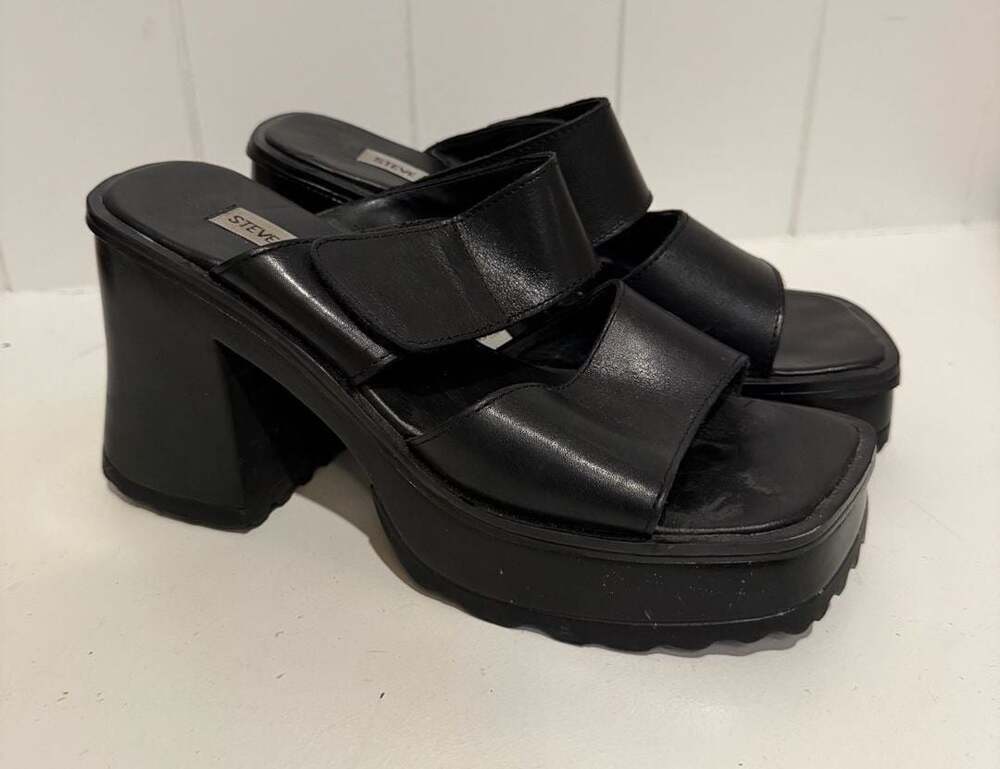 STEVE MADDEN Womens Platform Slide Sandals - BLACK